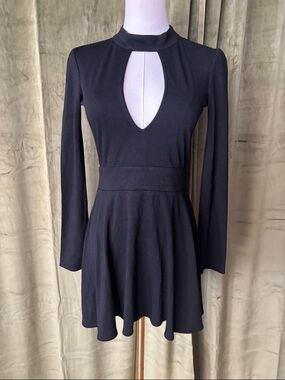 For Love & Lemons Black Long-Sleeve Keyhole Skater Dress, XS